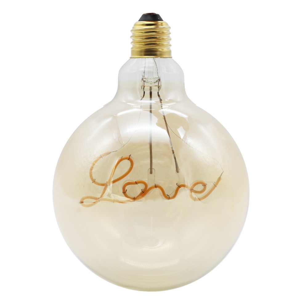 LED Warm Yellow Light Edison Bulb E27 Round Love Letter Lamp Home Decoration - Image 3