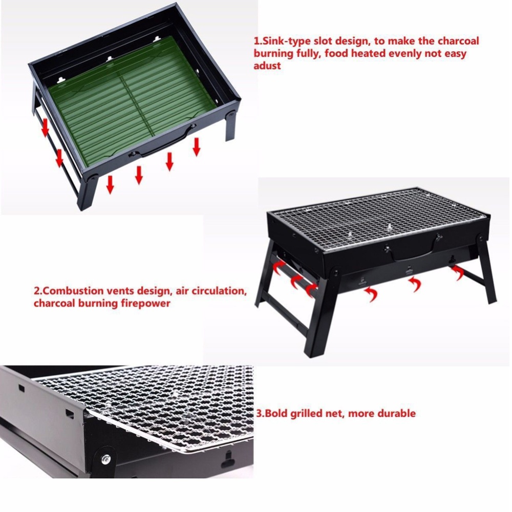 Foldable BBQ Grills Patio Barbecue Charcoal Grill Stove Stainless Steel Outdoor Camping Picnic Accessories As shown - Image 3