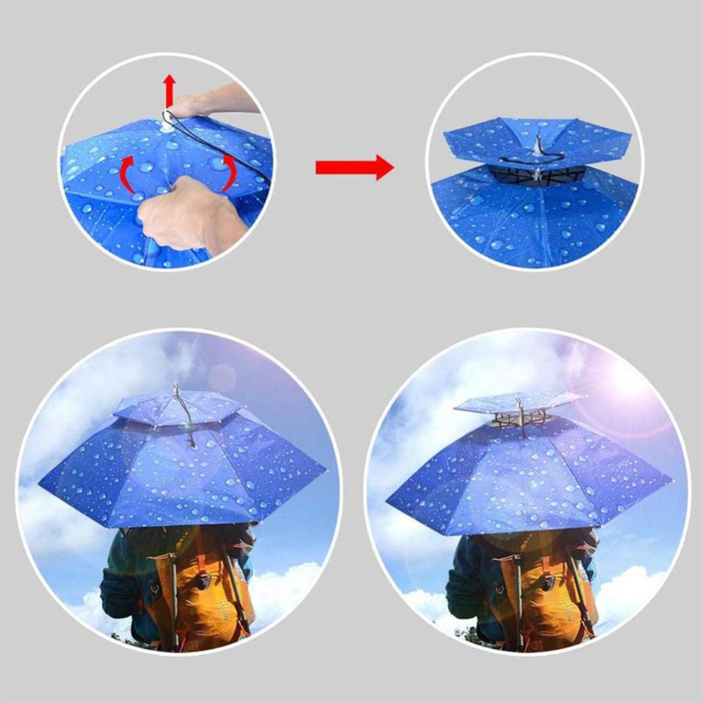 Outdoor Fishing Umbrella Portable Folding Double-layer Windproof UV-proof Head-mounted Sunshade Hat Blue - Image 3