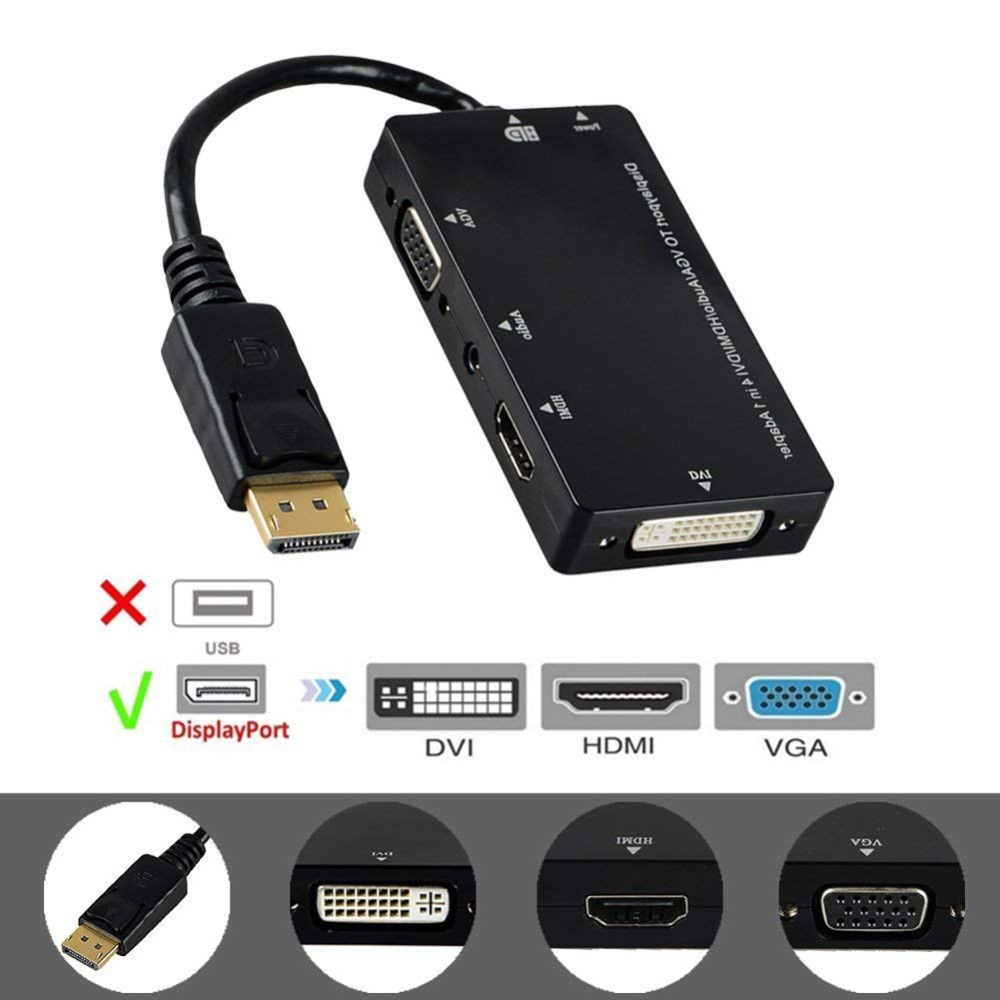 HD Converter Gold Plated DisplayPort to HDMI/VGA/DVI Male Female 4-in-1 Adapter black - Image 3