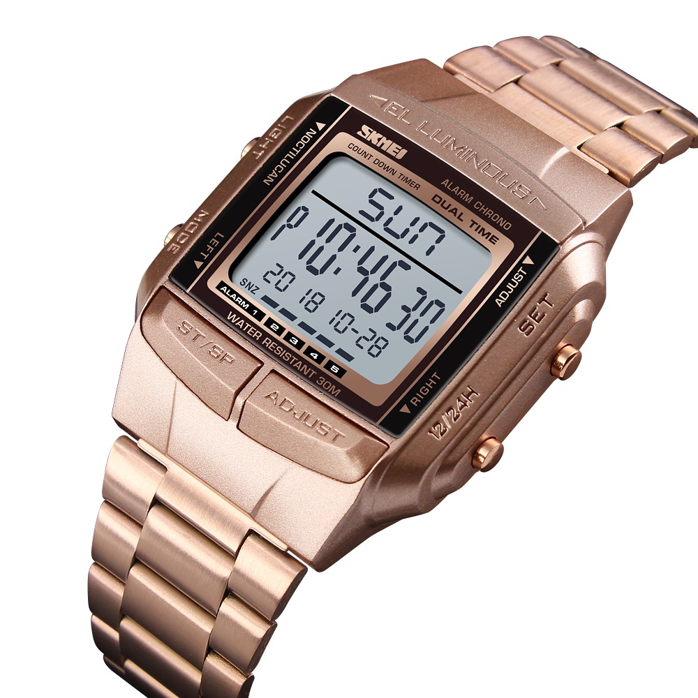 SKMEI Men Sports Watch Multi Function Led Luminous Date Alarm Waterproof Fashion Retro Digital Wristwatch Rose gold - Image 3