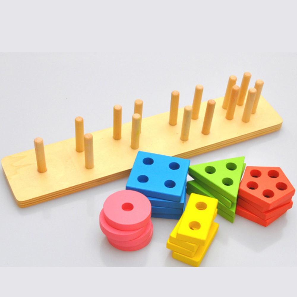 Montessori DIY Building Blocks Toy Smart Wooden Geometric Shape Stacking Kids Educational Play color - Image 3