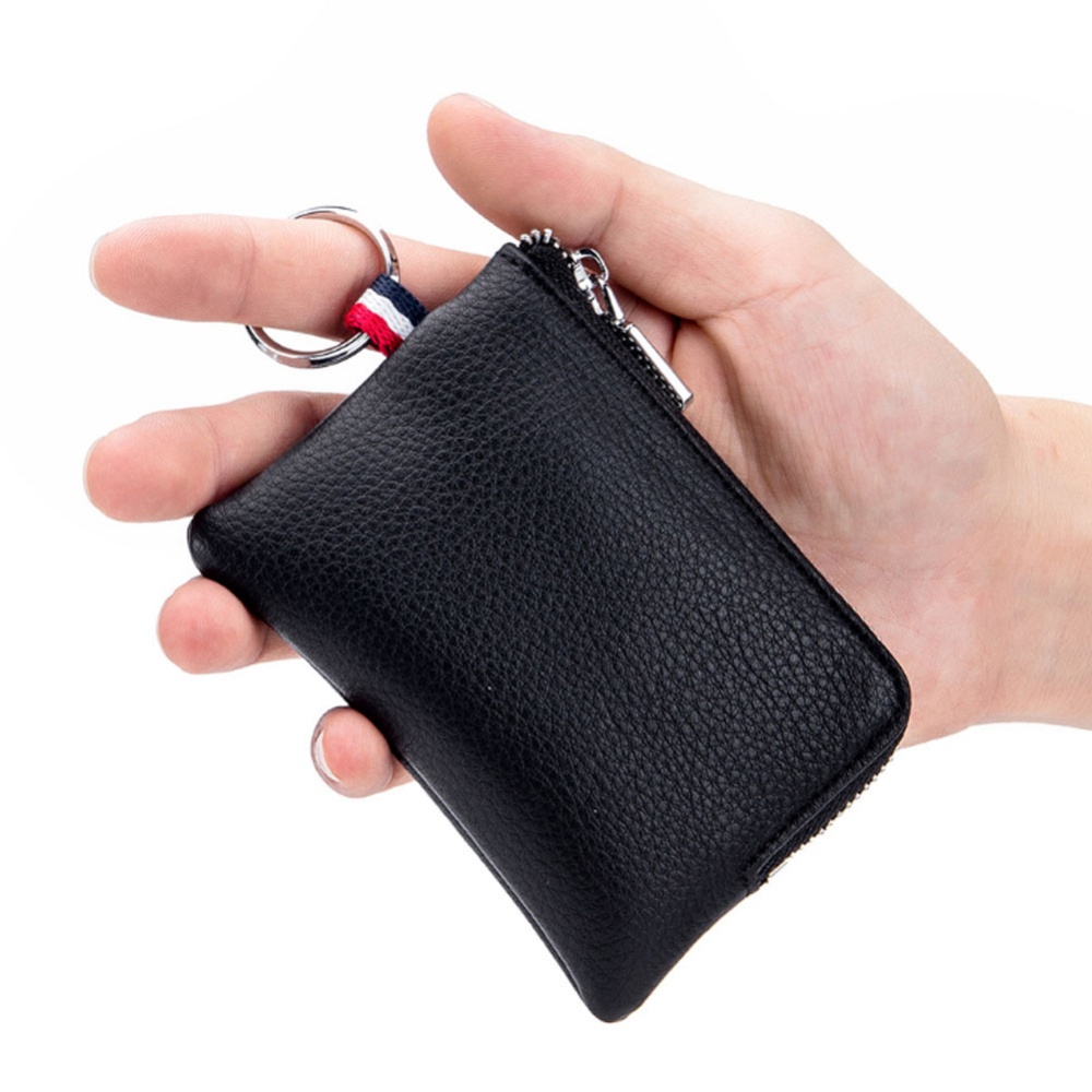 Mini Coin Purse Men Super Soft Leather Car Key Housekeeper Bags Zipper Bag Handheld Function Packs Brown - Image 3