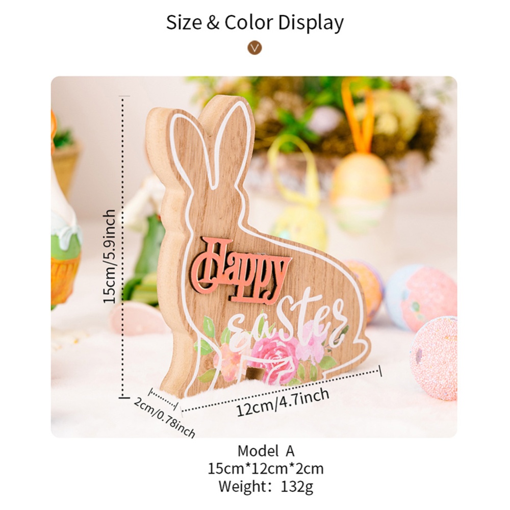 Cartoon Easter Wooden Bunny Ornaments Diy Craft Kids Toy Gift Happy Home Table Decorations red - Image 3