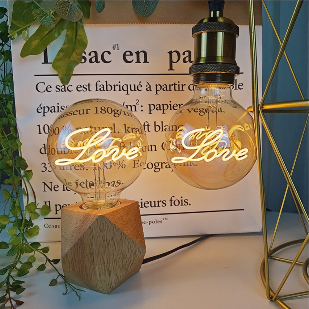 Edison Lamp Retro Love Letter Bulb Creative Golden Warm Light Glass Chandelier Desk - Image 2