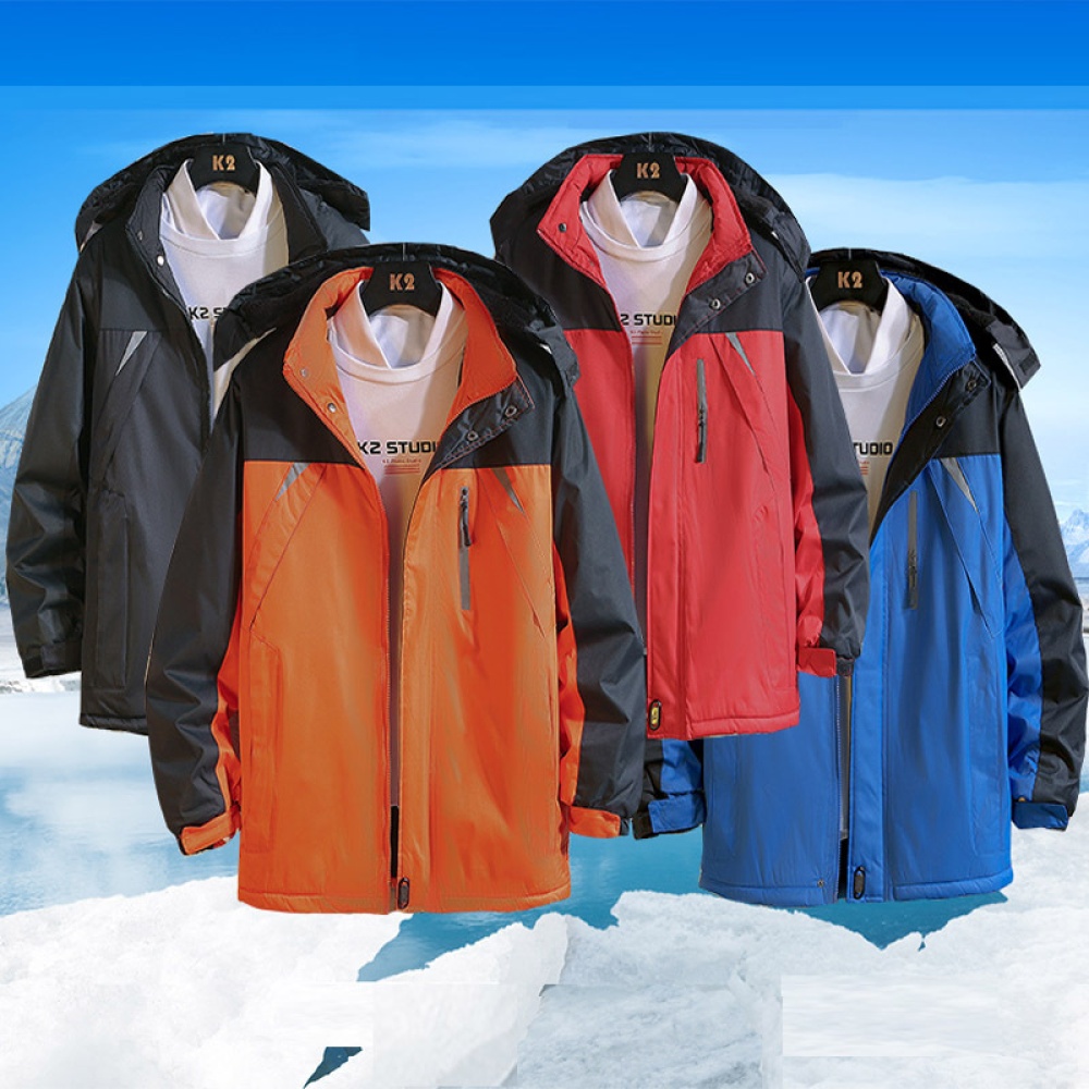 Men's and Women's Jackets Winter Windproof Rainproof Thickening Outdoor Mountaineering Clothes Reflective strip red_L - Image 2