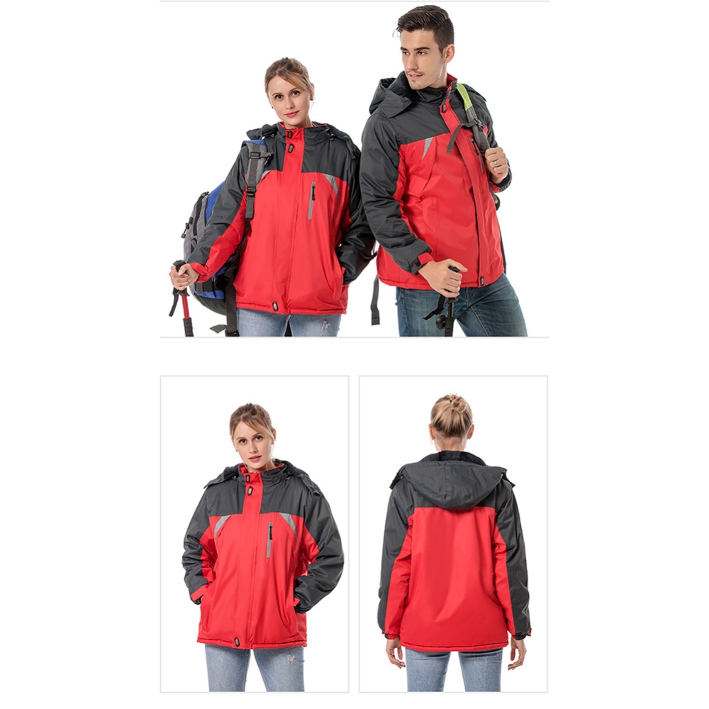 Men's and Women's Jackets Winter Windproof Rainproof Thickening Outdoor Mountaineering Clothes Reflective strip red_XL - Image 3