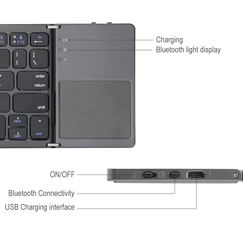 3 System Universal Fold with Touchpad Tablet Mobile Phone Computer Wireless Bluetooth Folding Mini Keyboard dark grey - Image 3