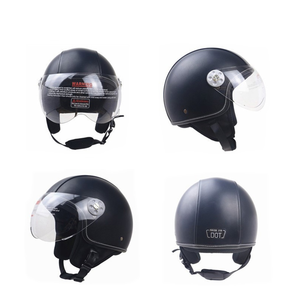 DOT Certification Helmet Leather Cover Scooter Vintage Classic black XL - Image 3