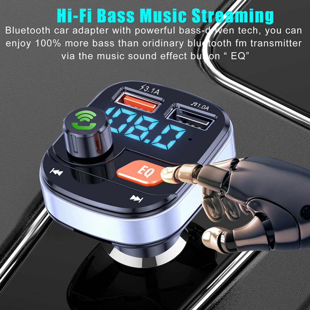 Wireless Fm Transmitter Dual USB Chargers Hands-free Radio Adapter Bluetooth 5.0 Black - Image 2