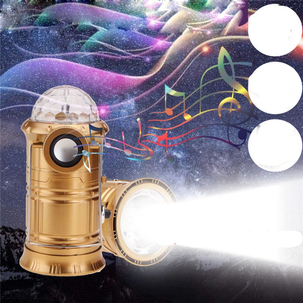 LED Camping Lamp Mini Portable Outdoor Handle Light Bluetooth Loudspeaker Stage Gold - Image 2