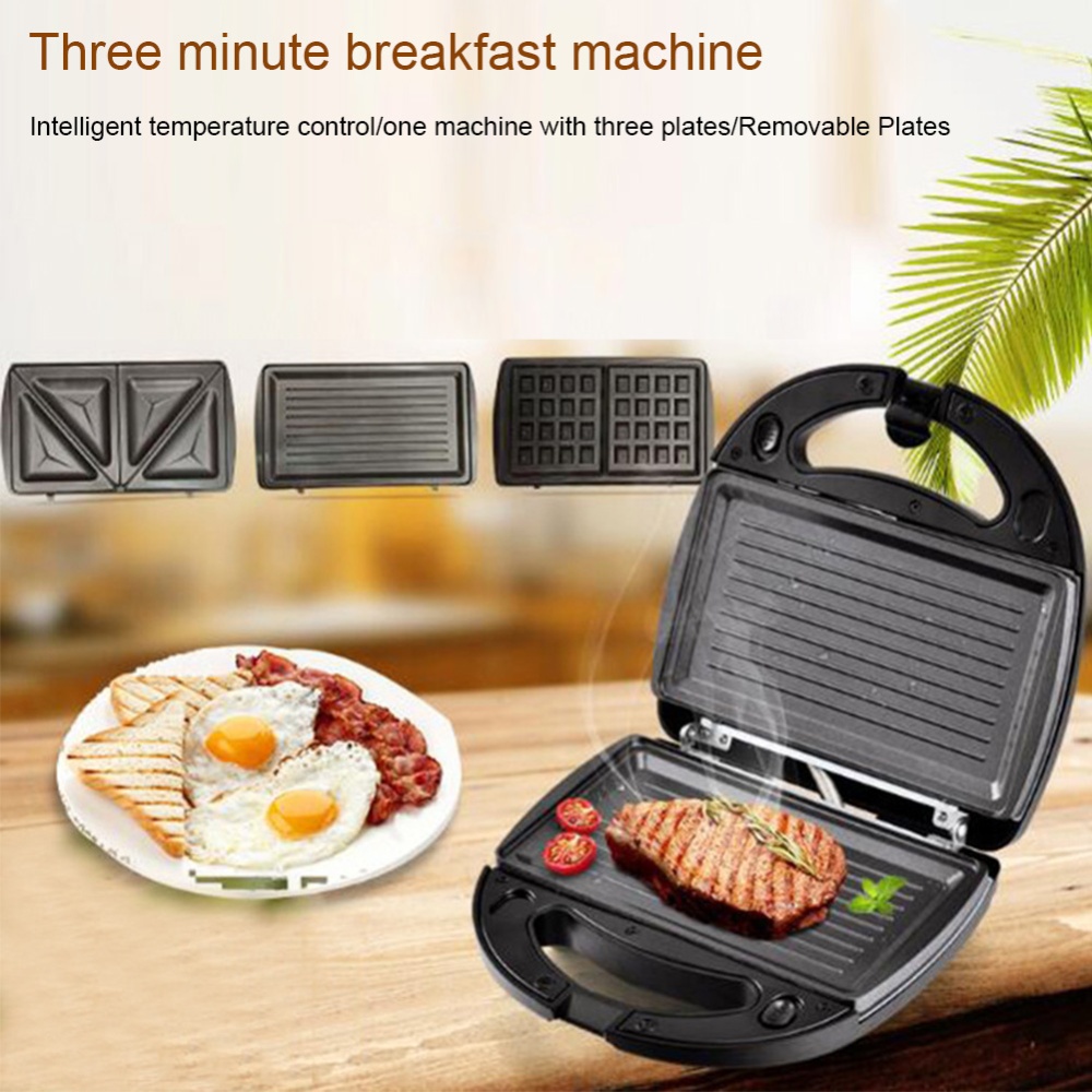 3-in-1 Household Waffle Maker Quick Heating Non-stick Coating Sandwich with Removable Plates EU Plug - Image 3