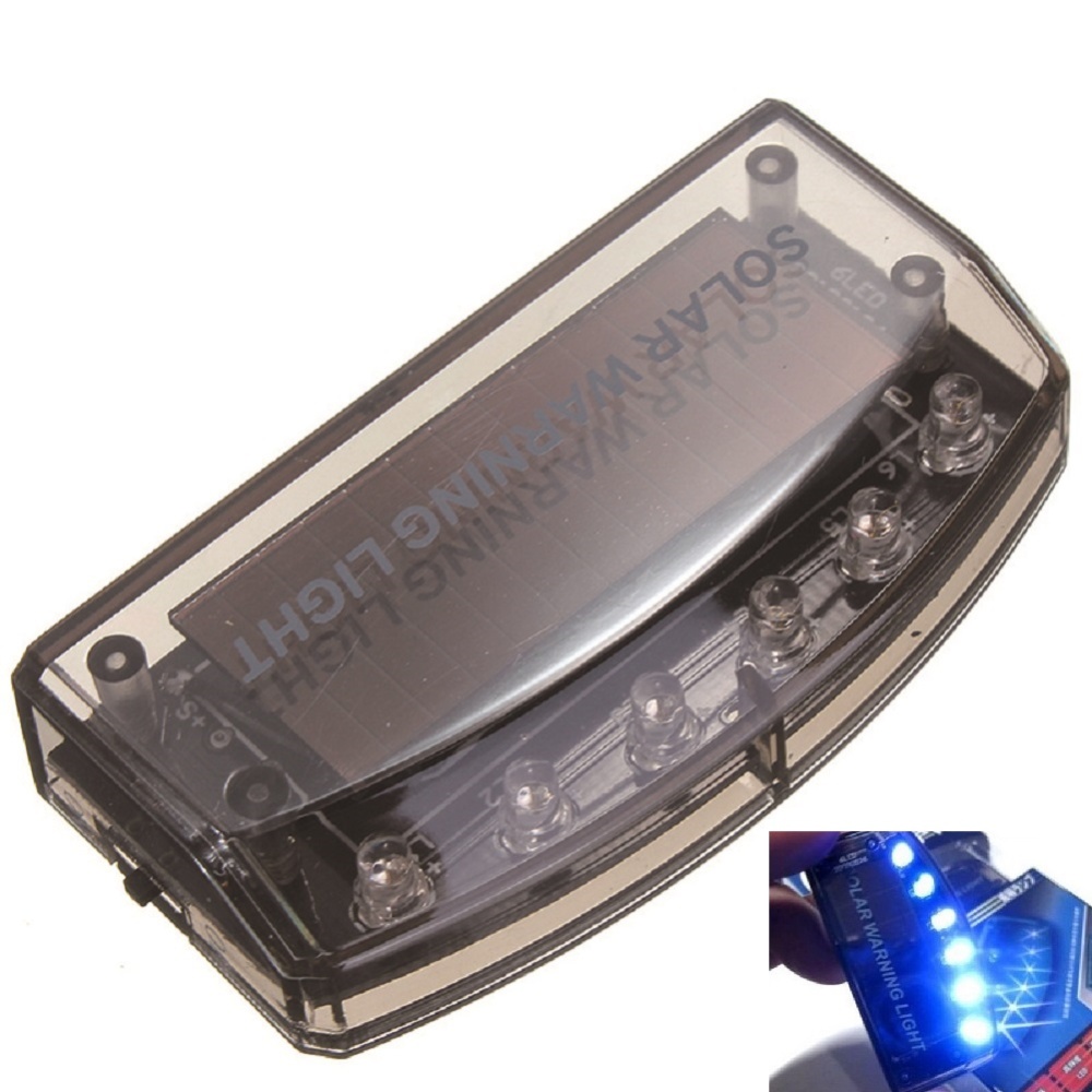 Intelligent Control 6 Led Solar Warning Light + Usb Powered Vibration Sensor Strobe Lamp Car Burglar Alarm Blue - Image 2