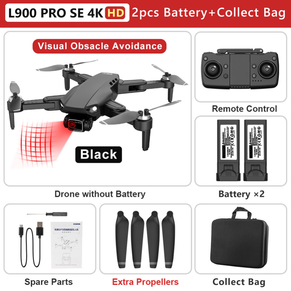 L900 Pro SE 4k HD Dual Camera RC Drone Obstacle Avoidance Brushless Motor Gps 5g Wifi Fpv Quadcopter Black 4K-1B-Bag - Image 3