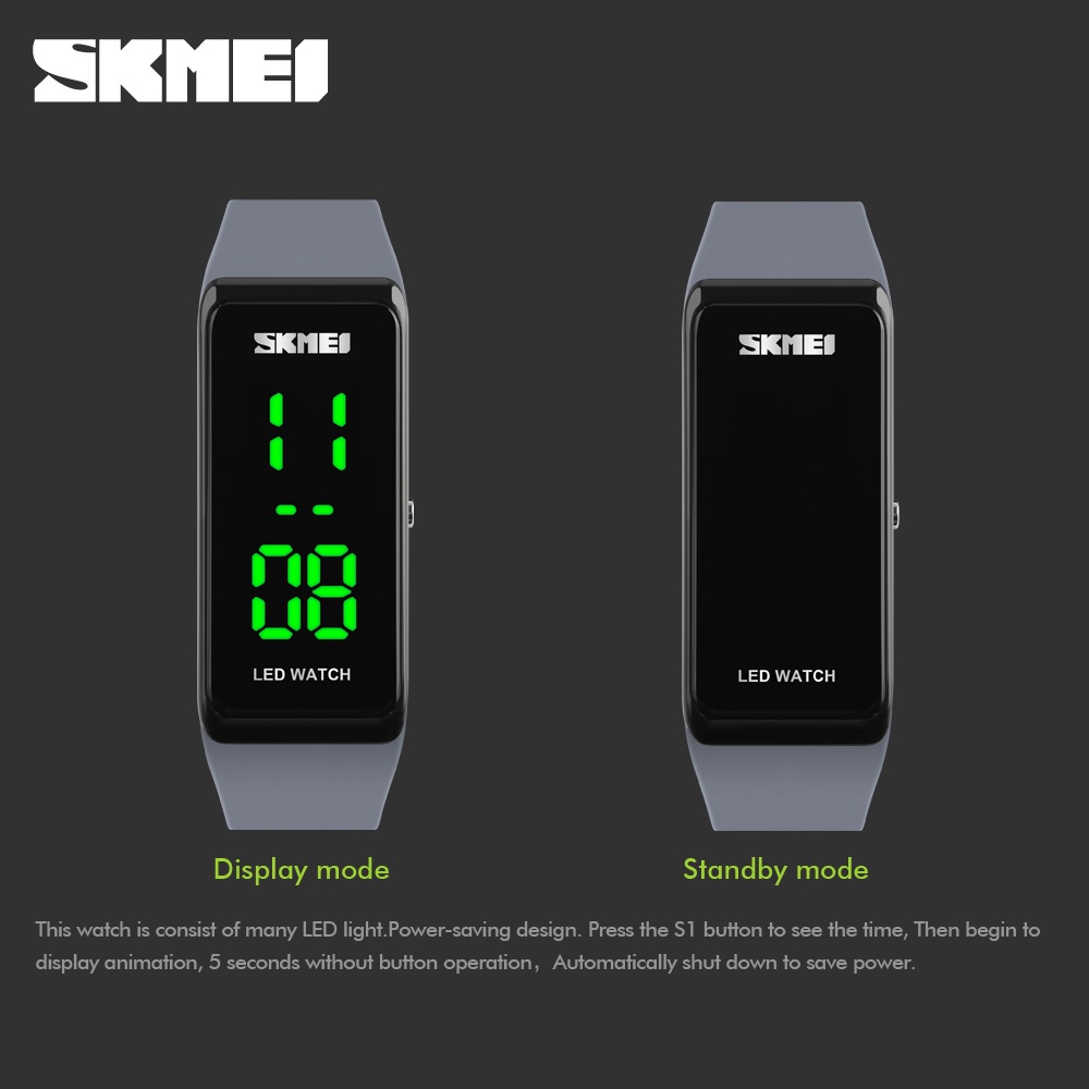 SKMEI Fashion Smart Watch Waterproof Casual Smartwatch Digital Screen Led Luminous Electronic Bracelet gray - Image 3