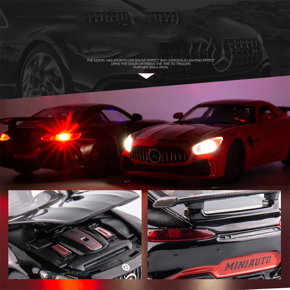 Alloy Simulation 1:32 GT Off-road Sports Car Model Ornaments Collection Engine Sound Lights Force Control Children Pull-back Toys Black yell - Image 3