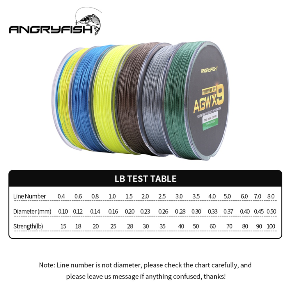 ANGRYFISH Diominate X9 PE Line 9 Strands Weaves Braided 300m/327yds Super Strong Fishing 15LB-100LB Blue 2.5#: 0.26mm/35LB - Image 2