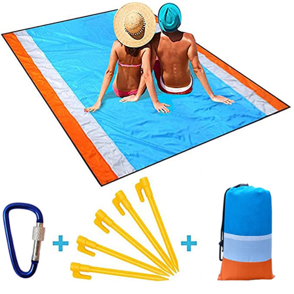 Portable Picnic Mat Pocket Blanket Waterproof Beach Ground Mattress Outdoor Camping Tent Orange white blue - Image 3