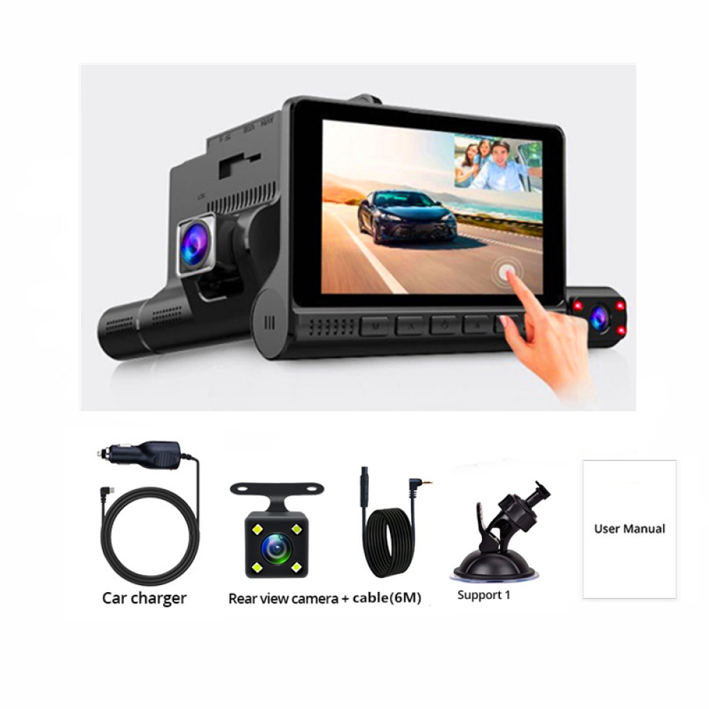 4 inch 3-Lens Car 170°Night Vision DVR Dash Cam Front + Rear and Inside Camera HD00150 - Image 3