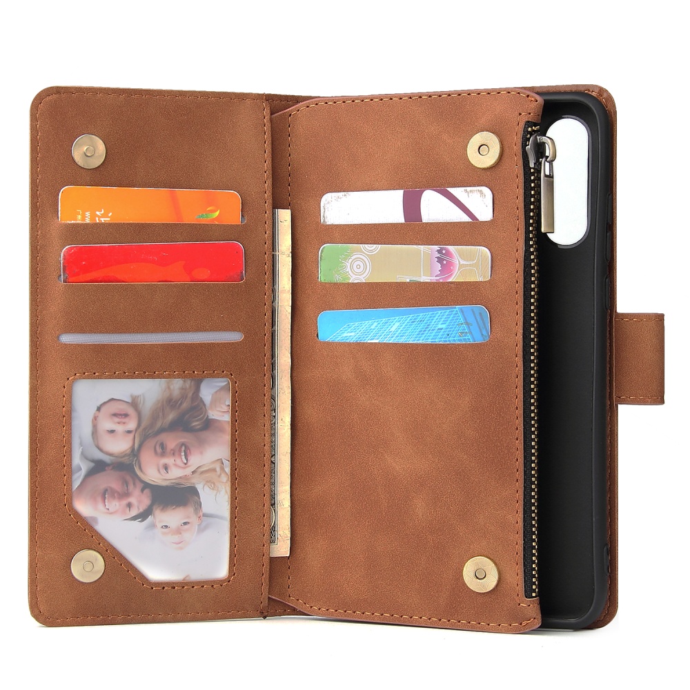 For HUAWEI P30 lite pro Multi-card Bracket Coin Wallet Zipper Mobile Phone PU Leather Case 4 brown - Image 3