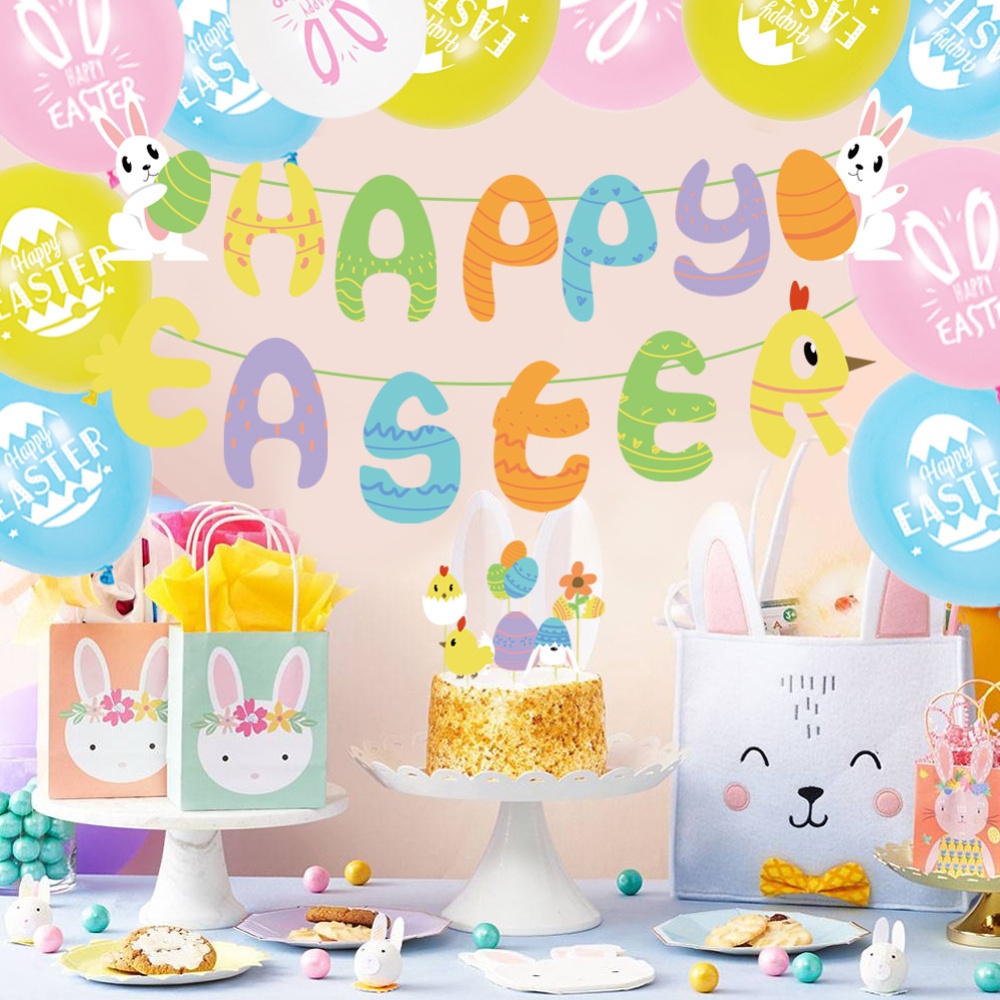 Latex Balloons Set Include Banners Cake Toppers Easter Egg Photo Props For Happy Decorations egg - Image 2