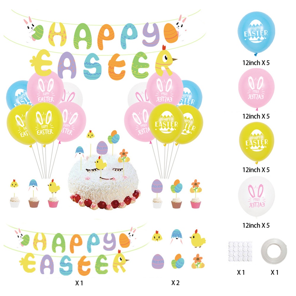 Latex Balloons Set Include Banners Cake Toppers Easter Egg Photo Props For Happy Decorations egg - Image 3