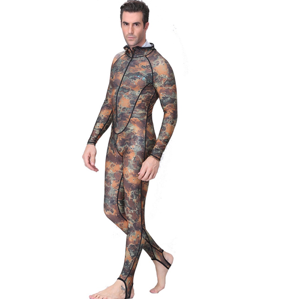 Men’s Camouflage Ultraviolet-proof Long Sleeve Hooded Thick Sunscreen Jellyfish Surfing Swimming Diving Jumpsuit - Image 3