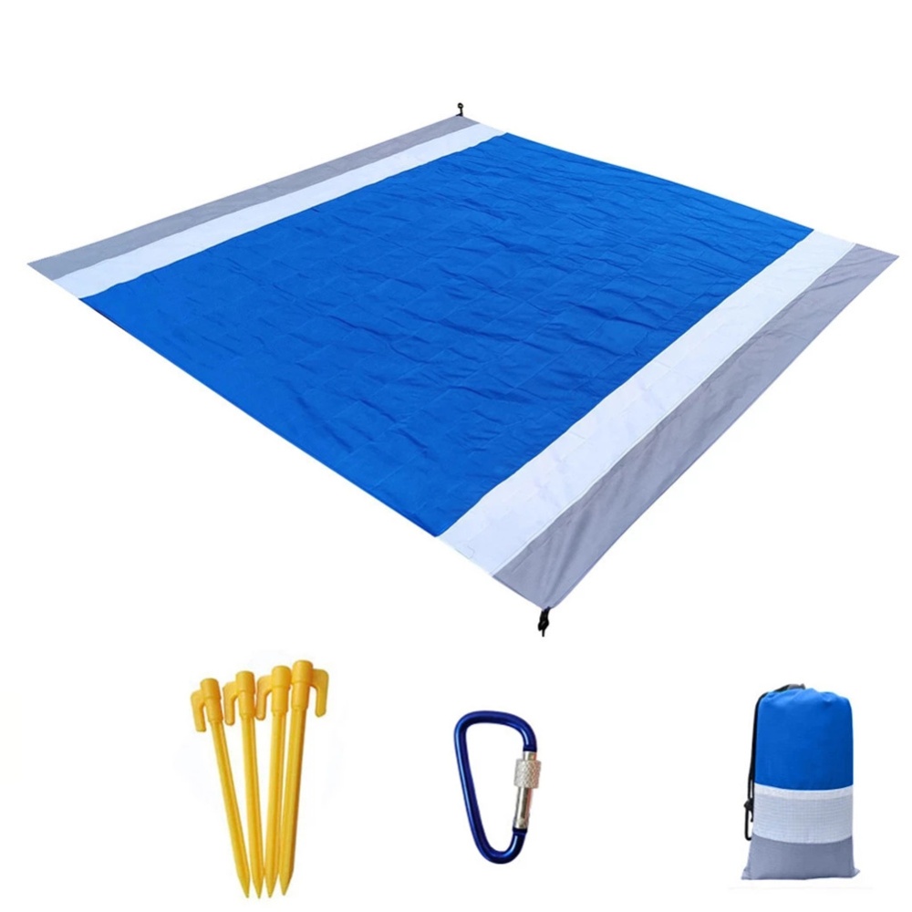 Portable Picnic Mat Pocket Blanket Waterproof Beach Ground Mattress Outdoor Camping Tent Off-white blue - Image 3