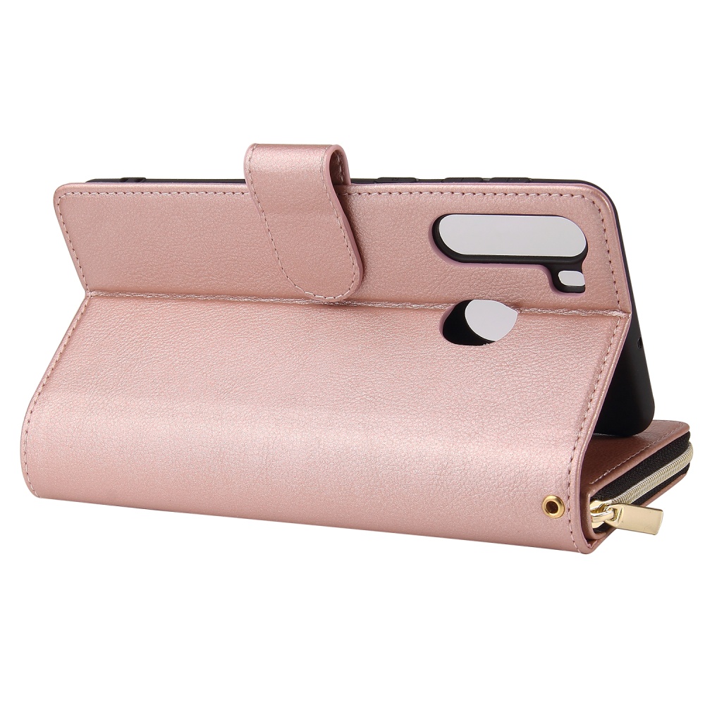 For Samsung A01/A21/A31/A41/A51 Pu Leather Mobile Phone Cover Zipper Card Bag + Wrist Strap Rose gold - Image 3