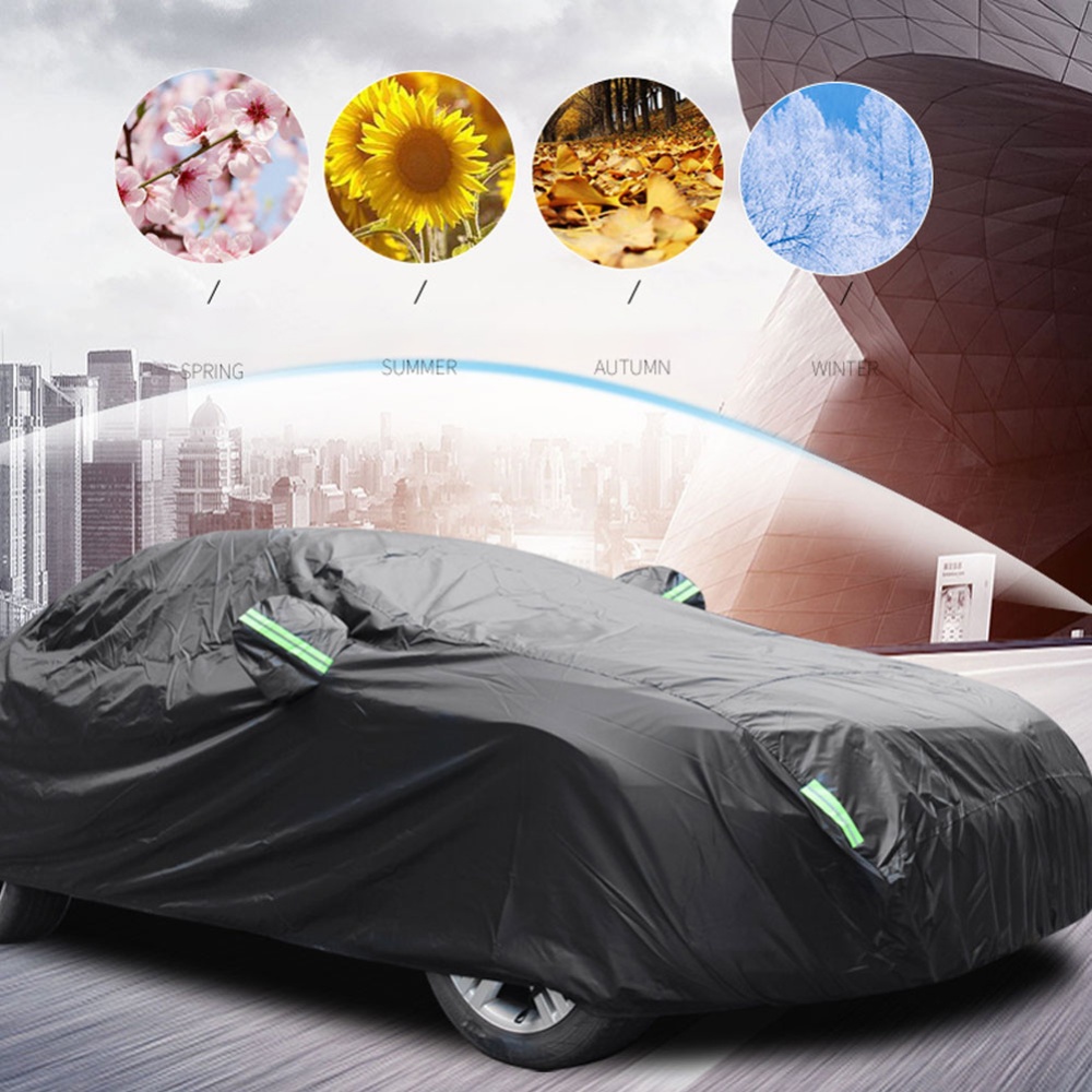 Car Cover All Black 190t Silver Coated Cloth Rainproof Sunscreen Protector Exterior Snow Covers 400x160x120CM - Image 2