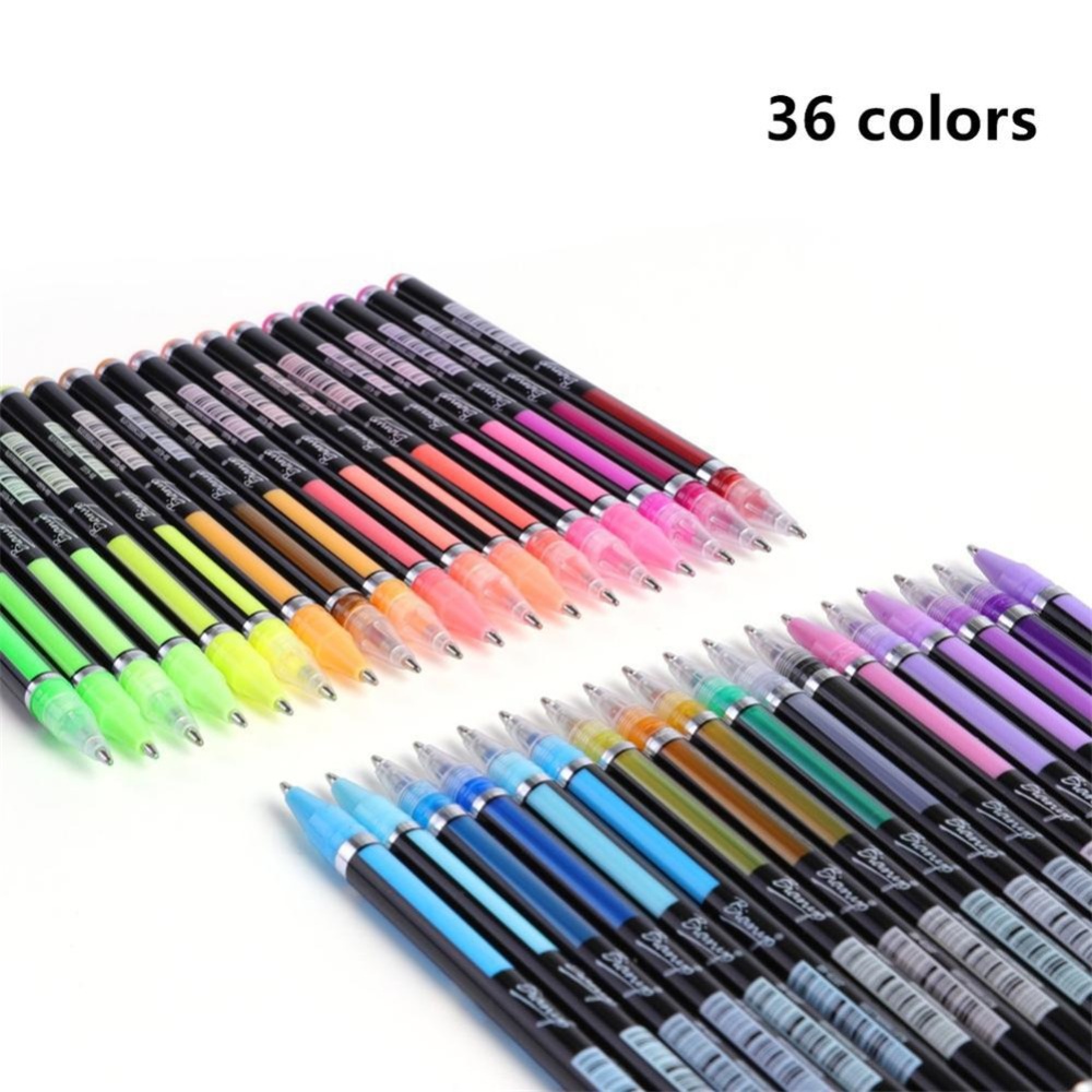 12/16/18/24/36/48 Colors Gel Pen Set Hand-painted Coloring Highlighter Writing Stationery - Image 2