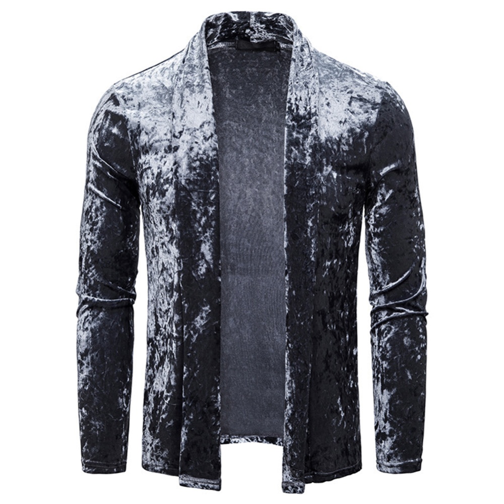 Men's Jacket Basic Fit Type Long-sleeve Lapel Mid-length Cardigan Dark gray_XL - Image 2