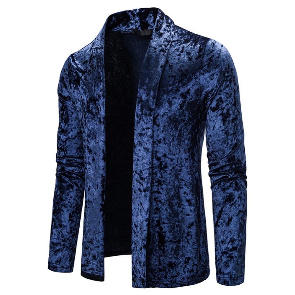 Men's Jacket Basic Fit Type Long-sleeve Lapel Mid-length Cardigan Navy_M - Image 2