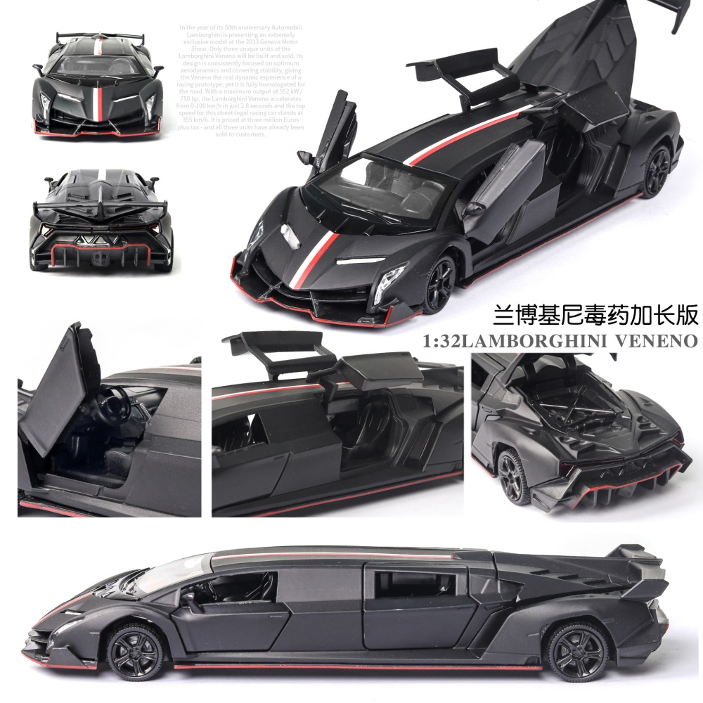 1:32 Light Sound Simulation Car Model Extended Version Doors Open Alloy Pull Back Auto Toy Gift Collection black - Image 3