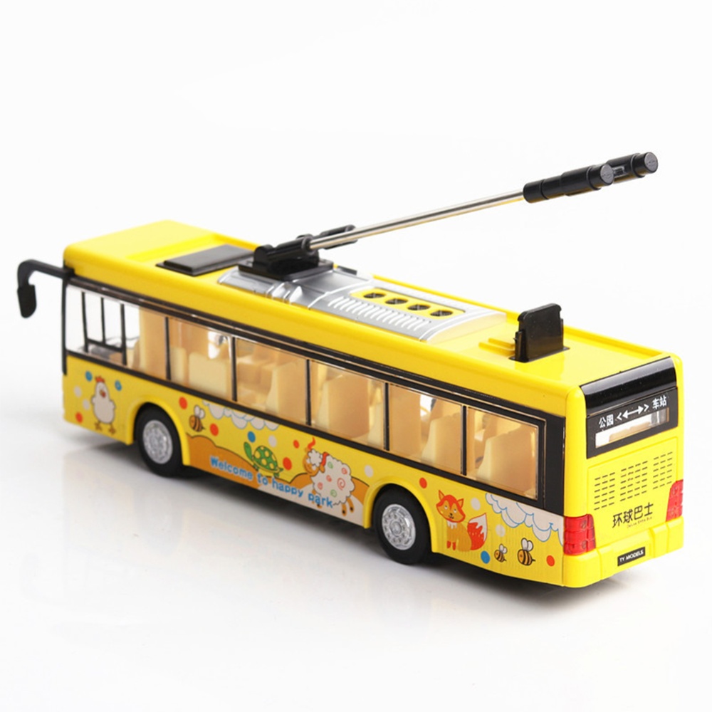 1:36 Scale Car Modeling Metal Alloy Trolleybus Voice Announcement Light Sound Toy for Kids Collect(Box Packing) red - Image 3