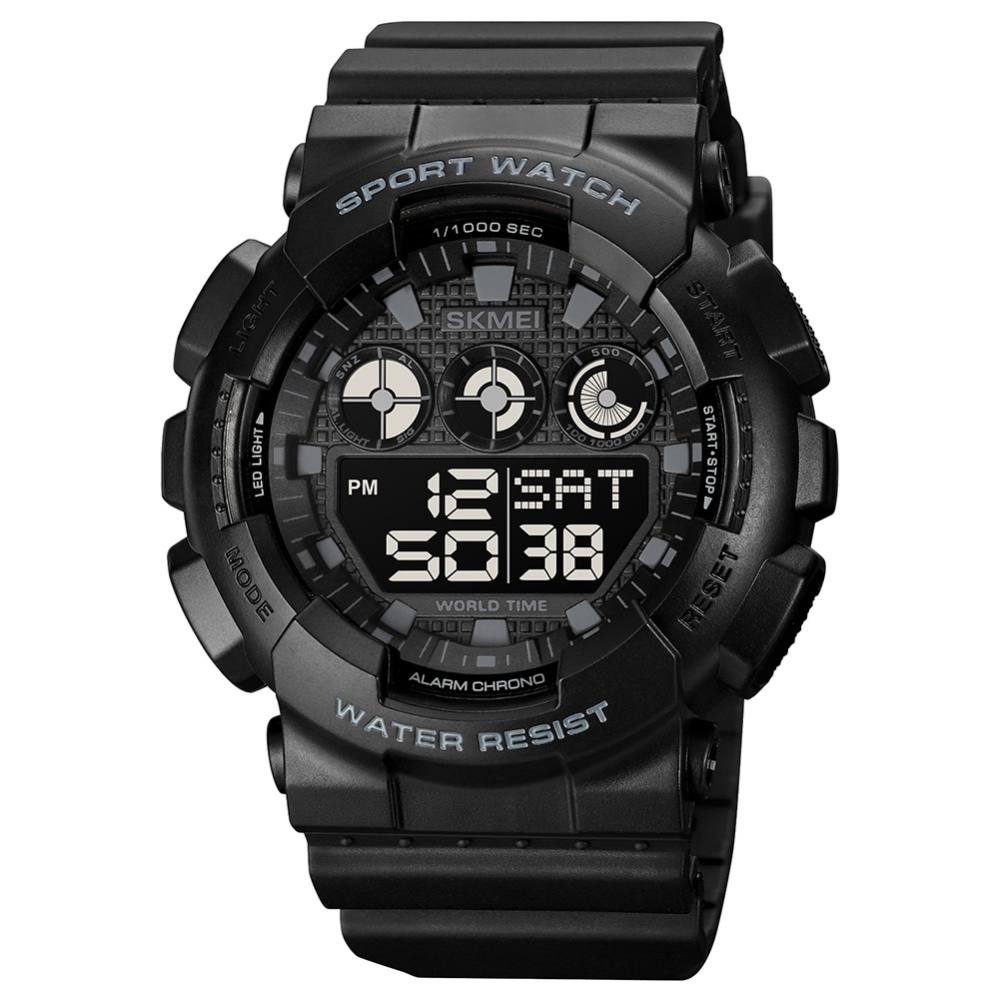 SKMEI Men Electronic Watch Digital Display Led Luminous Fashion Multi-functional Outdoor Sports Wrist black and machine - Image 3