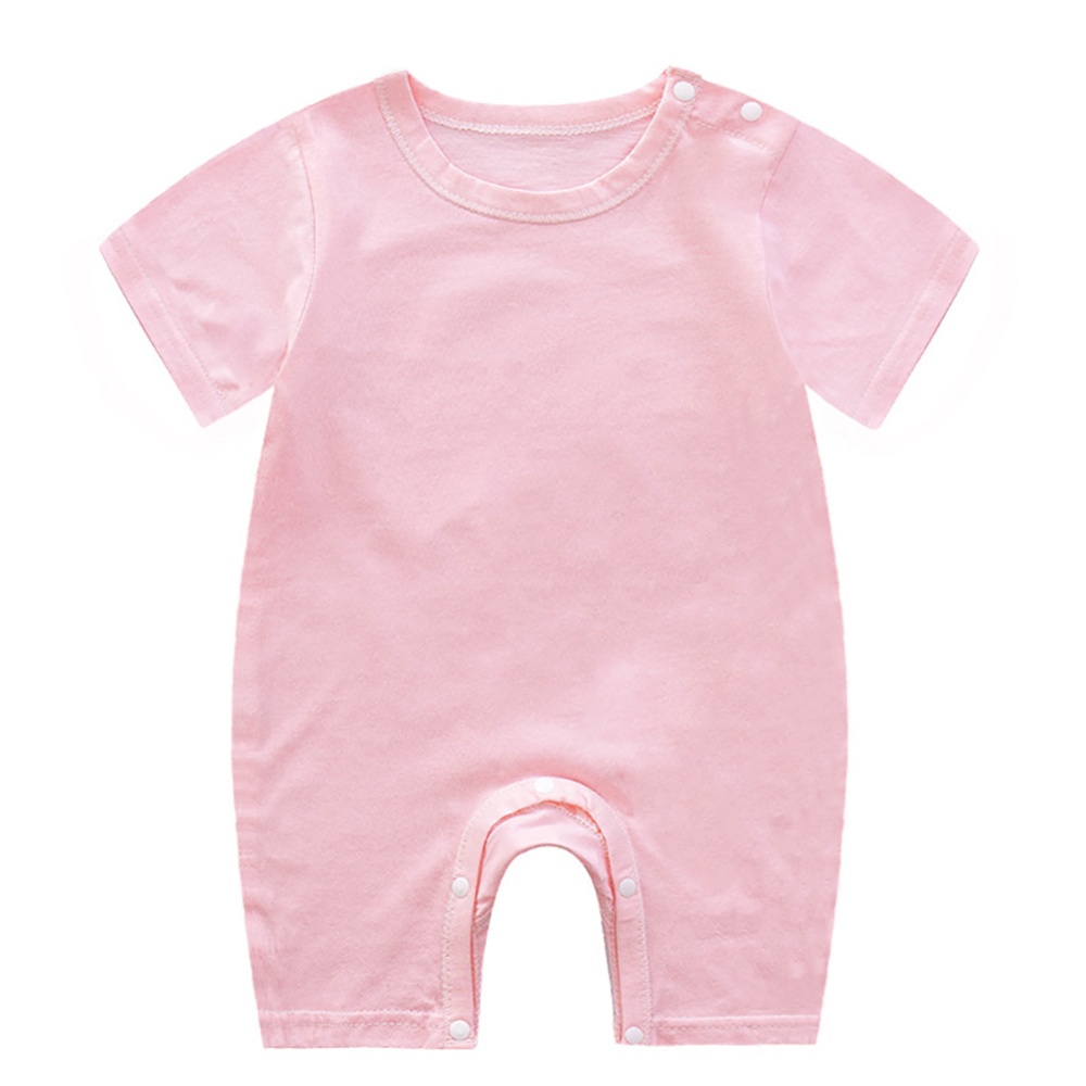 Summer Short Sleeves Jumpsuit For Newborns Simple Solid Color Cotton 0-3 Years Old Boys Girls pink 0-6M 59cm - Image 2