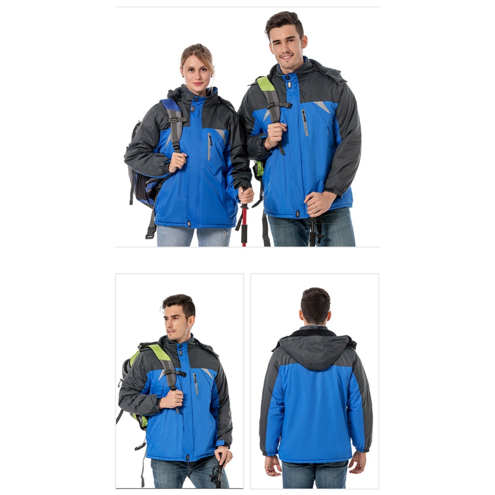 Men's and Women's Jackets Winter Windproof Rainproof Thickening Outdoor Mountaineering Clothes Reflective blue_M - Image 3