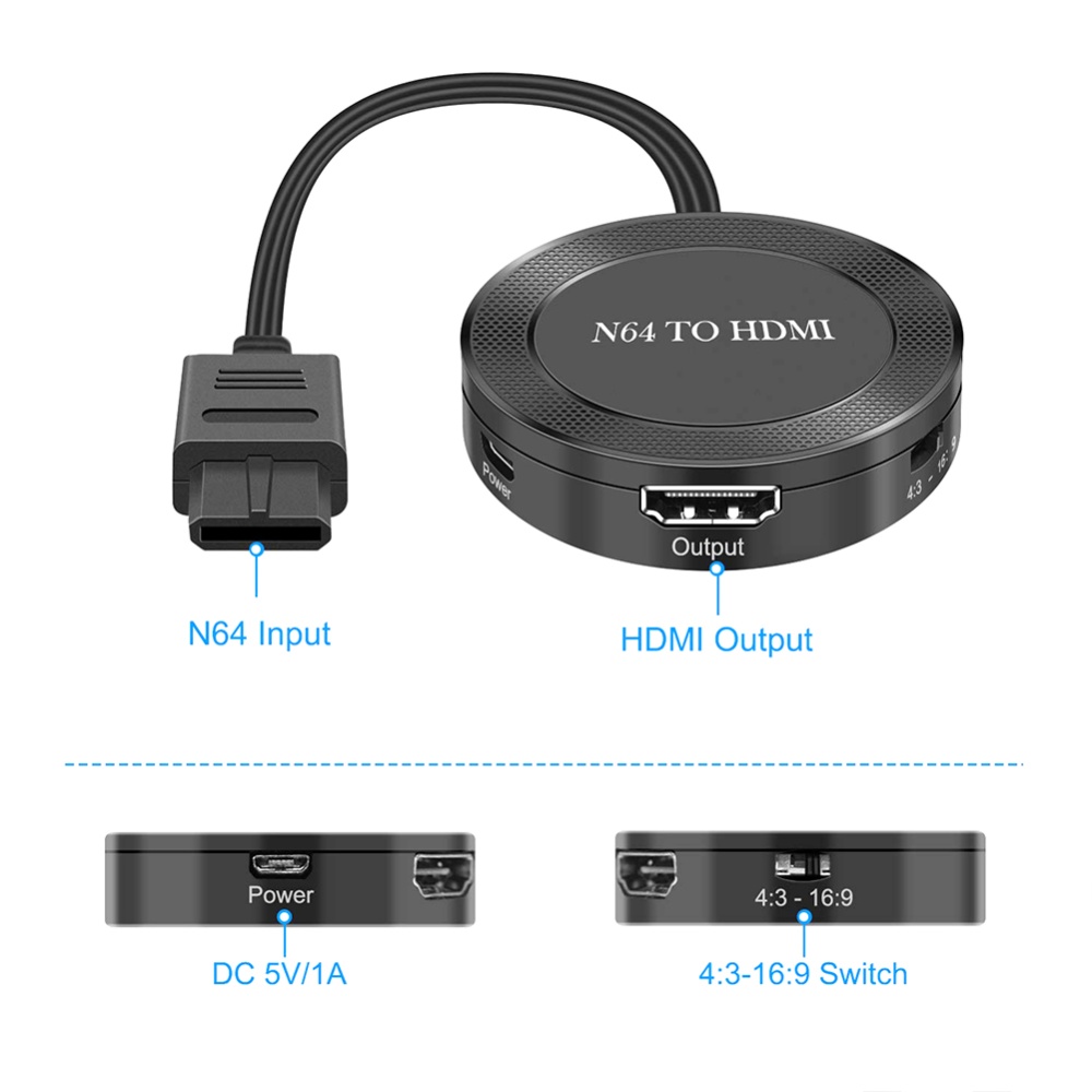 N64 To HDMI-compatible Converter Cable Support 16:9/4:3 Convert Adapter Black - Image 3