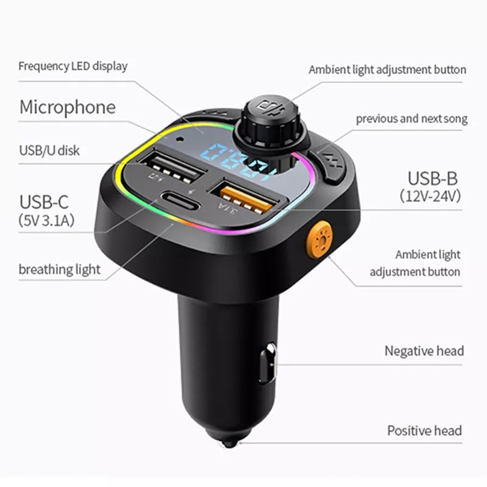 FM Transmitter Dual USB Car Charger Bluetooth Black - Image 2