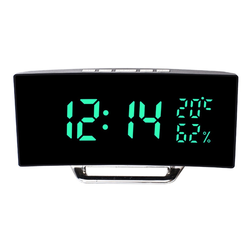 Led Digital Alarm Clock With Time Date Temperature Humidity Display 12/24h Multi-function Desk Table green - Image 3