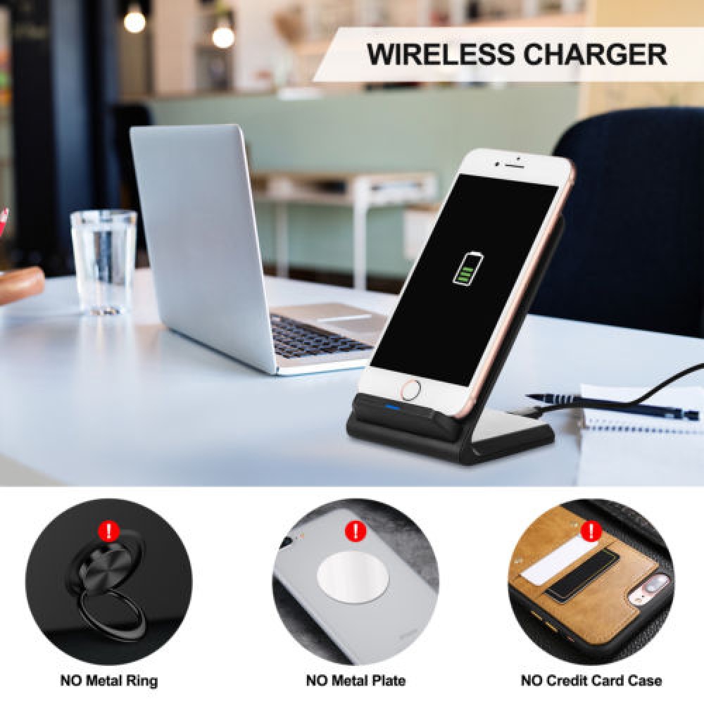 Qi Wireless Fast Charger Charging Pad Stand Dock for Samsung Galaxy S8+ iPhone X 8 black - Image 3