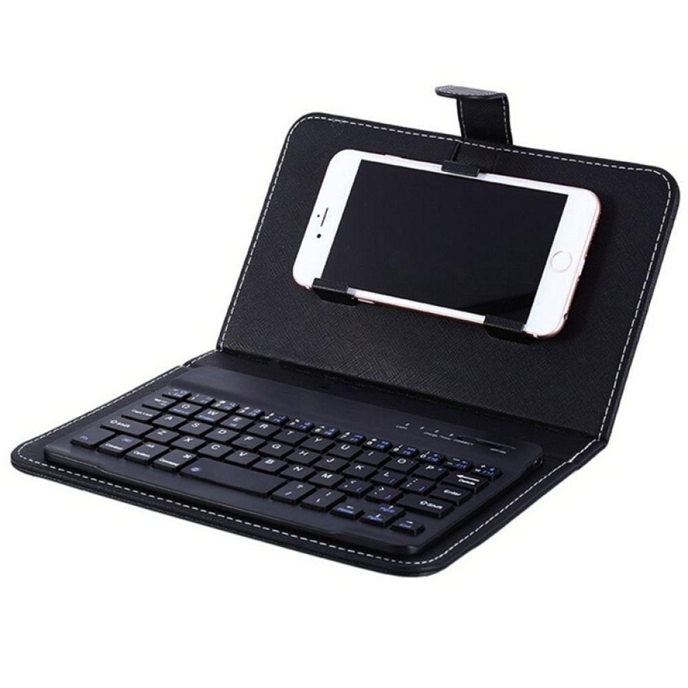 Portable PU Leather Wireless Keyboard Case for iPhone with Bluetooth 4.2-6.8 Inch Phones black_Bluetooth keyboard + leather case - Image 3