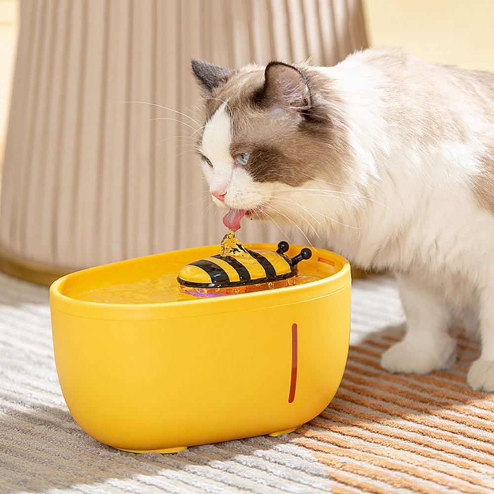 2l Cat Automatic Water Fountain Cute Honeybee Circulation Dispenser Auto Feeder Pet Supplies yellow 1pc - Image 2