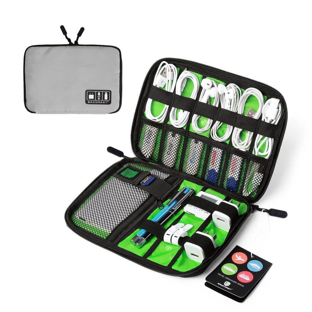 Travel Cable Organizer Portable Electronics Accessories Cases for Hard Drives, Charging Cords, USB Charger light grey - Image 2