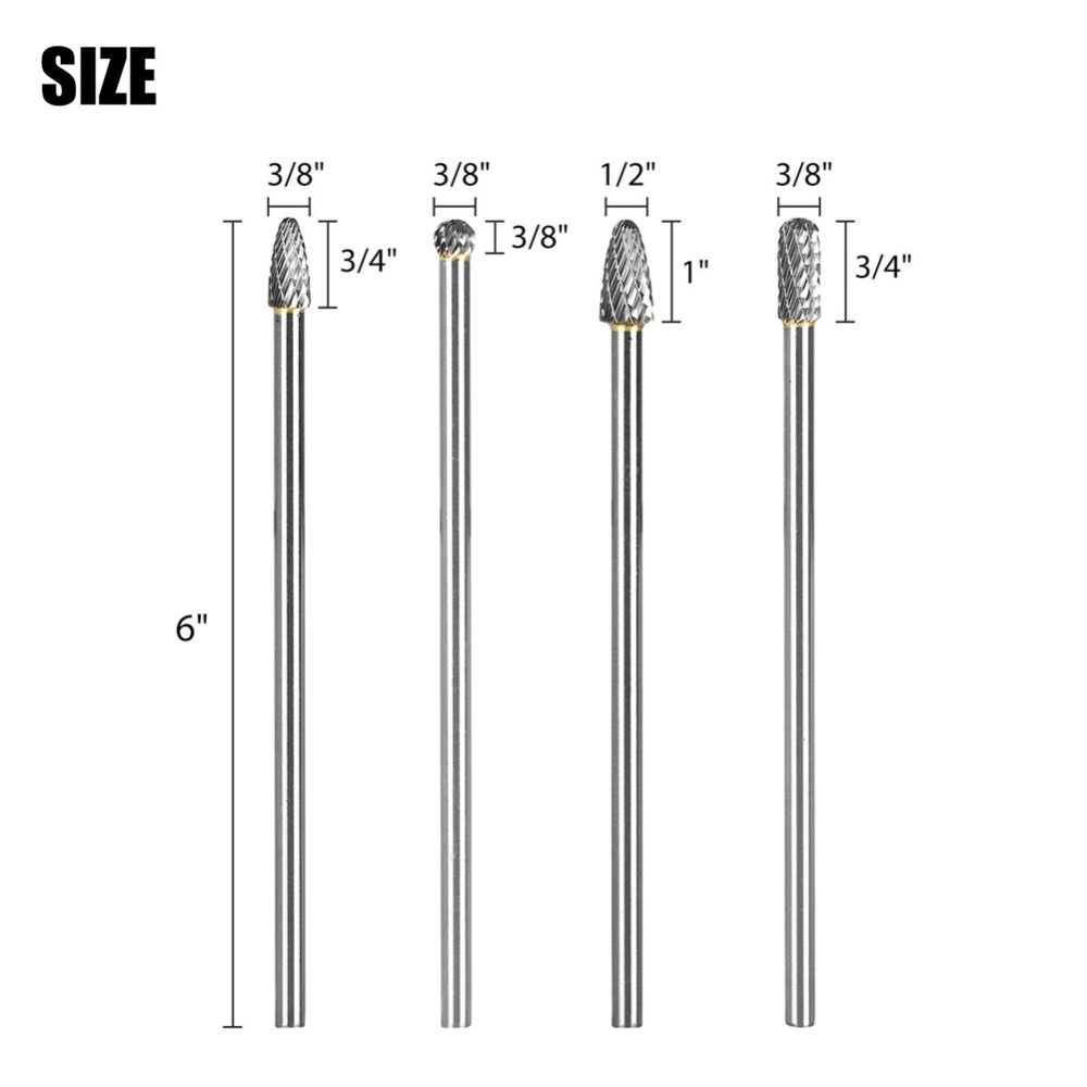 4 Pcs/set 6"" Long Reach Rotary File Set Burr Double Cut Tungsten Carbide Bit 1/4"" Handle 4-piece set of extended tungsten steel grinding h - Image 3