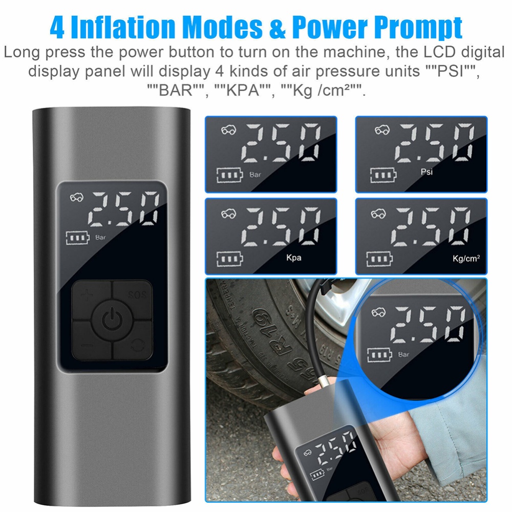 Portable 12v Car Digital Air Tire Pump With Multi-purpose Nozzle Led Display Auto Electric Built-in Radiator Inflator Compressor black - Image 3