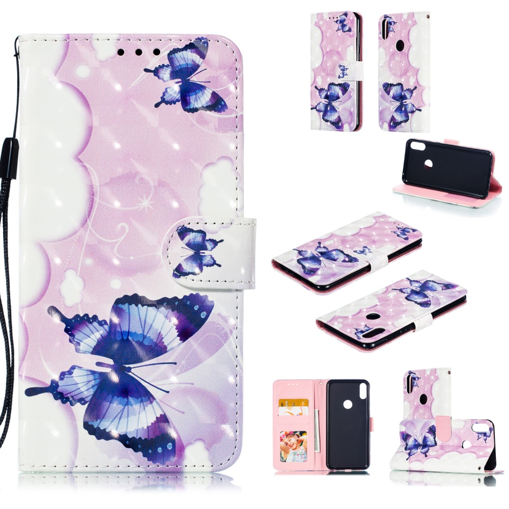 For ASUS ZENFONE MAX Pro M1/ZB601KL/ZB602KL 3D Coloured Painted PU Magnetic Clasp Phone Case with Card Slots Bracket Lanyard Lace flower - Image 3