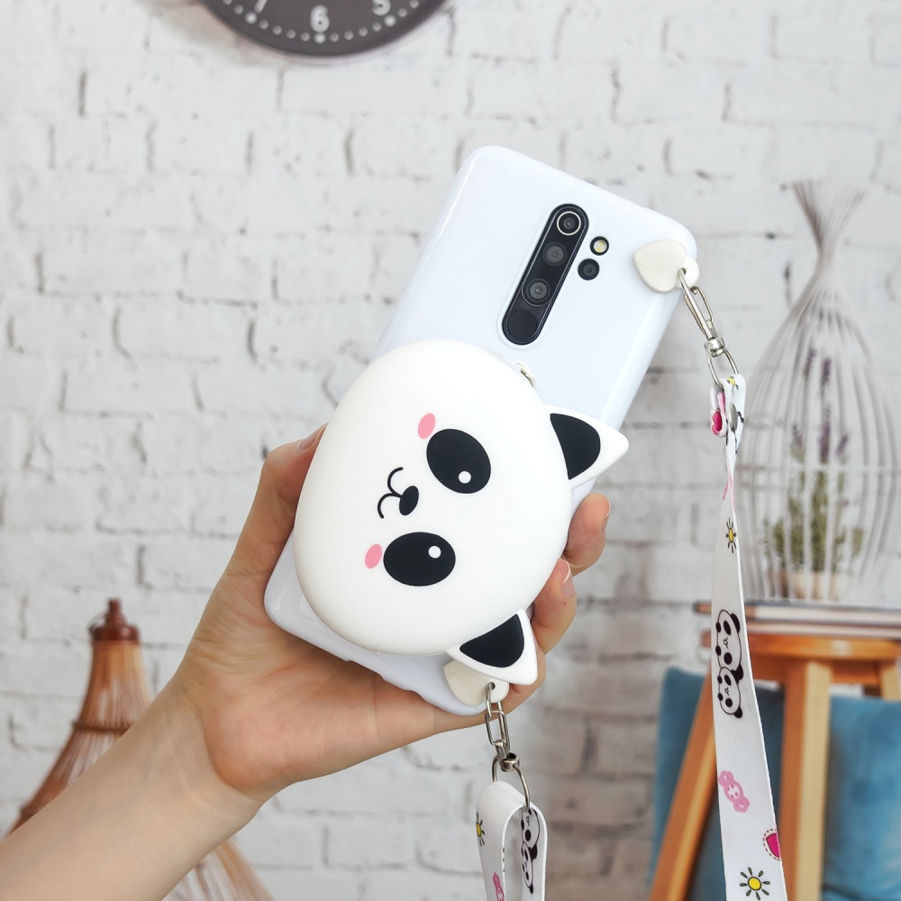 For Redmi Note 8/8T/8 Pro Cellphone Case Mobile Phone Shell Shockproof TPU Cover with Cartoon Cat Pig Panda Coin Purse Lovely Shoulder Starp - Image 3