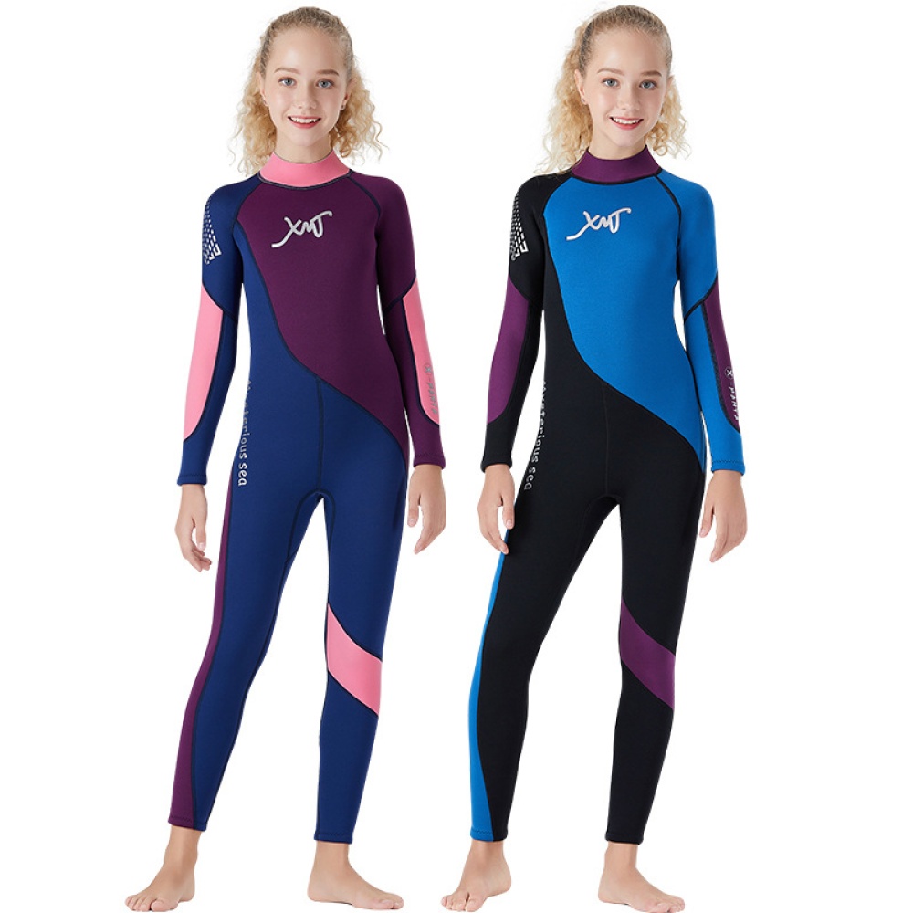 2.5MM Children Diving Suit Junior Swimwear Siamese Thicken Surfing Winter Jellyfish Navy_L - Image 2